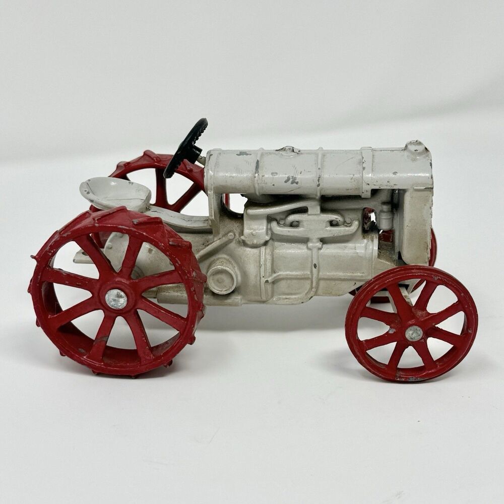 Vintage Fordson Toy Tractor White Red Metal Farm Vehicle Collectible